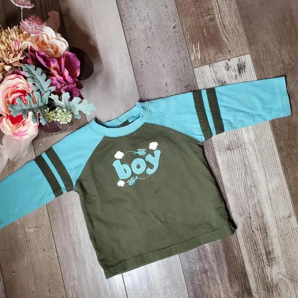 Gymboree Size 12-18m Baby Toddler Boy Long Sleeve T-Shirt Green Blue GUC